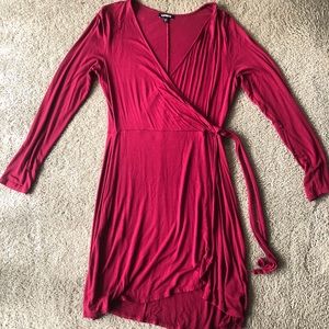 Express Red Long Sleeve Wrap Dress